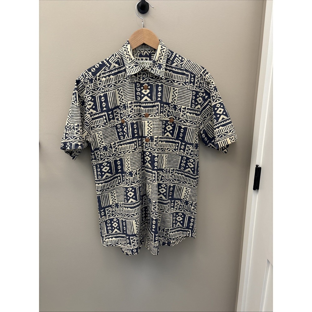 ORVIS Mens Short Sleeve Button Up Shirt Native Print Cotton Size M